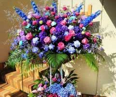 スタンド花2段お祝いブルー・パープル系