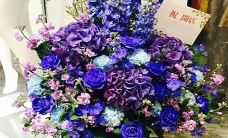 ブルー・パープル系　お祝いのアレンジフラワー博多